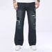 Men's Dark Blue Ripped Straight Leg Denim Jeans Trendy Casual Suitable For All Seasons_mkmklike.com