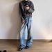 Vintage Washed High-Ounce Whiskered A-Line Wide Leg Jeans - Distressed Denim Pants For Casual Wear_mkmklike.com