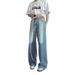 Micro Flared Jeans For Men's Summer New Washed And Distressed American Zippered Pan, Trendy Straight Leg Floor Mop_mkmklike.com