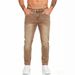 Men's Straight Leg Slim Fit Stretch Jeans Unique Leather Patch Design Retro Solid Color_mkmklike.com