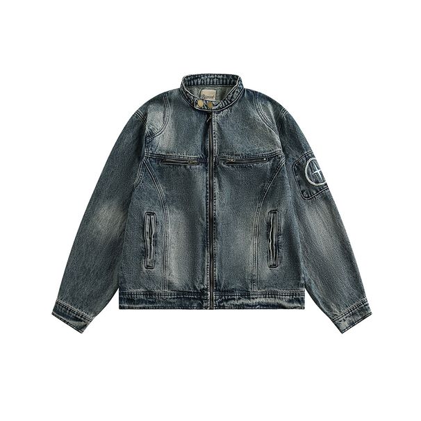 Embroidered Washed Denim Jacket For Men's Summer New BF Style Loose Workwear Casual Top_mkmklike.com