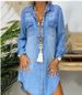 Women's long-sleeved buttoned pocket solid color denim shirt dress_mkmklike.com