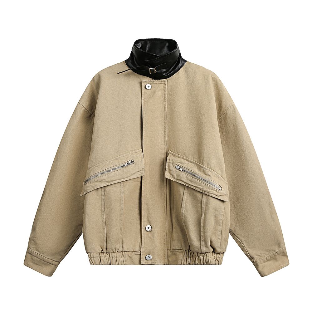 American Workwear Denim For Men, Trendy Autumn And Winter Mountain Style Outdoor Leisure Design, Color Blocked PU_mkmklike.com
