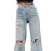 ripped Straight Jeans Standard Women's Casual Street Style Washed Denim_mkmklike.com