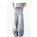 Men's Clothing Retro Washed Glacier Blue Jeans Cleanfit Casual Loose Straight Stacked Trousers_mkmklike.com