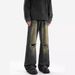 Ripped Jeans Men's Spring And Autumn American High Street Design Sense Niche Old Washed Loose Straight Long Pants Men_mkmklike.com