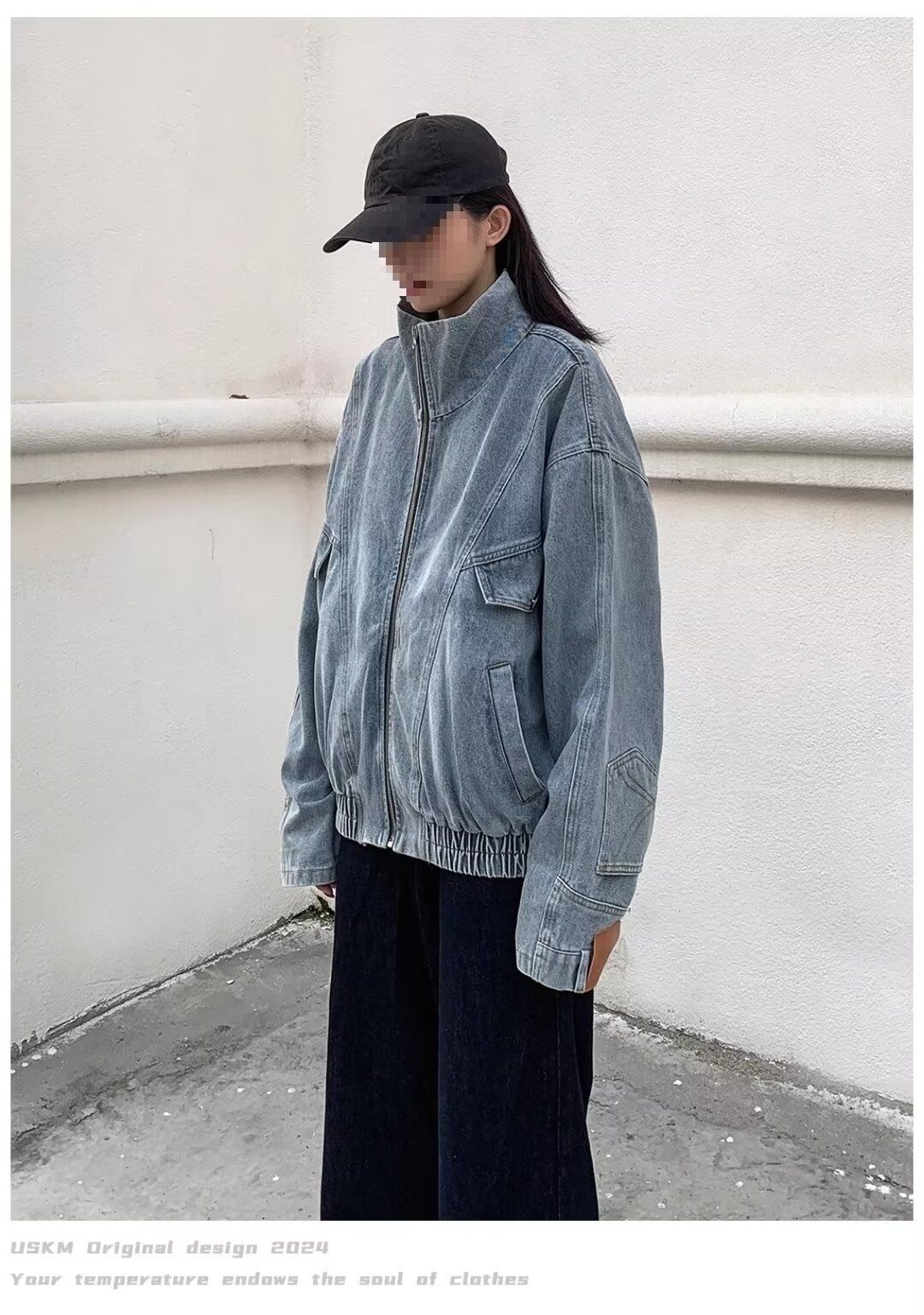 Loom USKM Retro Split Deconstructed Washed Heavy-duty Stand Collar Loose Trendy Brand European And American Street Style_mkmklike.com