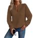 Women's Clothing solid color deep V neck splicing long sleeved women's casual sweatshirt_mkmklike.com