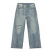 Men's Clothing Distressed High Street Ripped White Loose Wide Leg Vibe Jeans_mkmklike.com