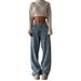 European And American Ripped Raw Edge Waist Design Distressed Jeans For Women New Retro Loose Jeans_mkmklike.com