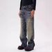 Men’s & Women’s Vintage Storm Snow Wash Jeans – Distressed Straight-Leg, Relaxed Fit, Artisan Whiskering_mkmklike.com