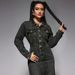 K Women's Lapel Button Long Sleeved Slit New Denim Long Dress_mkmklike.com
