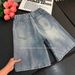 Men's American Retro Distressed Washed Ripped Denim Shorts Trendy Loose Straight Leg Five Point Casual Mid-Length Pants_mkmklike.com