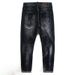 Men's Clothing High End Fashion Hole Patch Ink Paint Black Jeans Slim Fit Small Feet Elastic Personality Trend Pants_mkmklike.com