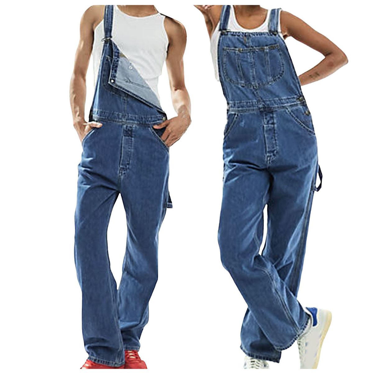 Men's Clothing Couples Outfit Men's Bib Denim Jumpsuit Ripped Denim Overalls Trousers_mkmklike.com