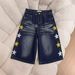 Men's High Waist Relaxed Fit Denim Shorts With Vintage Faded Starfish Print, Casual Wide Leg Cropped Beach Trousers_mkmklike.com