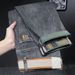 High End Men's Jeans Spring And Autumn New Style All Match Trend Elastic Small Straight Tube Ash Gray Printed Long Trousers Washed Jeans_mkmklike.com
