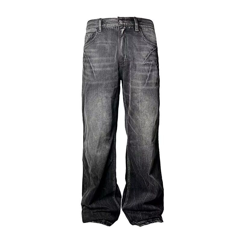 American Retro Jeans Men's Summer New Ins Trendy Brand Loose Straight Pants Fashionable Personality Design Flared Pants_mkmklike.com