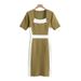 Women's Clothing striped pullover short sleeved knitted slim dress_mkmklike.com