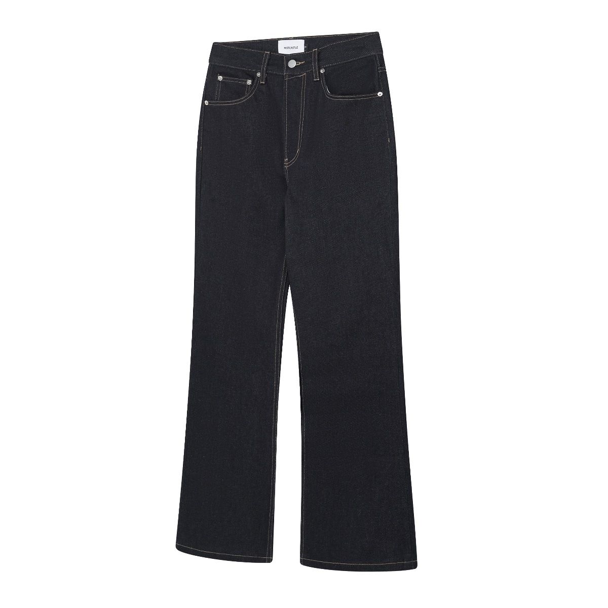 Men's High Waist Straight Leg Jeans 15 Oz Raw Selvedge Denim Unwashed Stiff Black Vintage Break-In Look_mkmklike.com