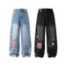 Vintage Embroidered Patchwork Denim Pants - Relaxed Fit Wide Leg Unisex Jeans For Spring & Summer_mkmklike.com