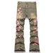Men's Denim Slim Fit Flared Pants European And American Street Fashion Ins Plum Blossom Embroidered Denim Trousers_mkmklike.com