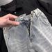 Men's Slim Fit Curved Blade Jeans Trendy High Street Retro Style Versatile Semi Elastic Waist Trousers_mkmklike.com