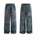 Men’s Vintage Chain Print Denim Jeans – Relaxed Straight-Leg Baggy Pants With 3D Detailing (S-XL, Blue)_mkmklike.com