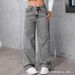 Grey Straight Leg Jeans for Women Stretchy Slimming Floor Length Denim Pants European American Style Hot Selling Cross Border E Commerce Item_mkmklike.com