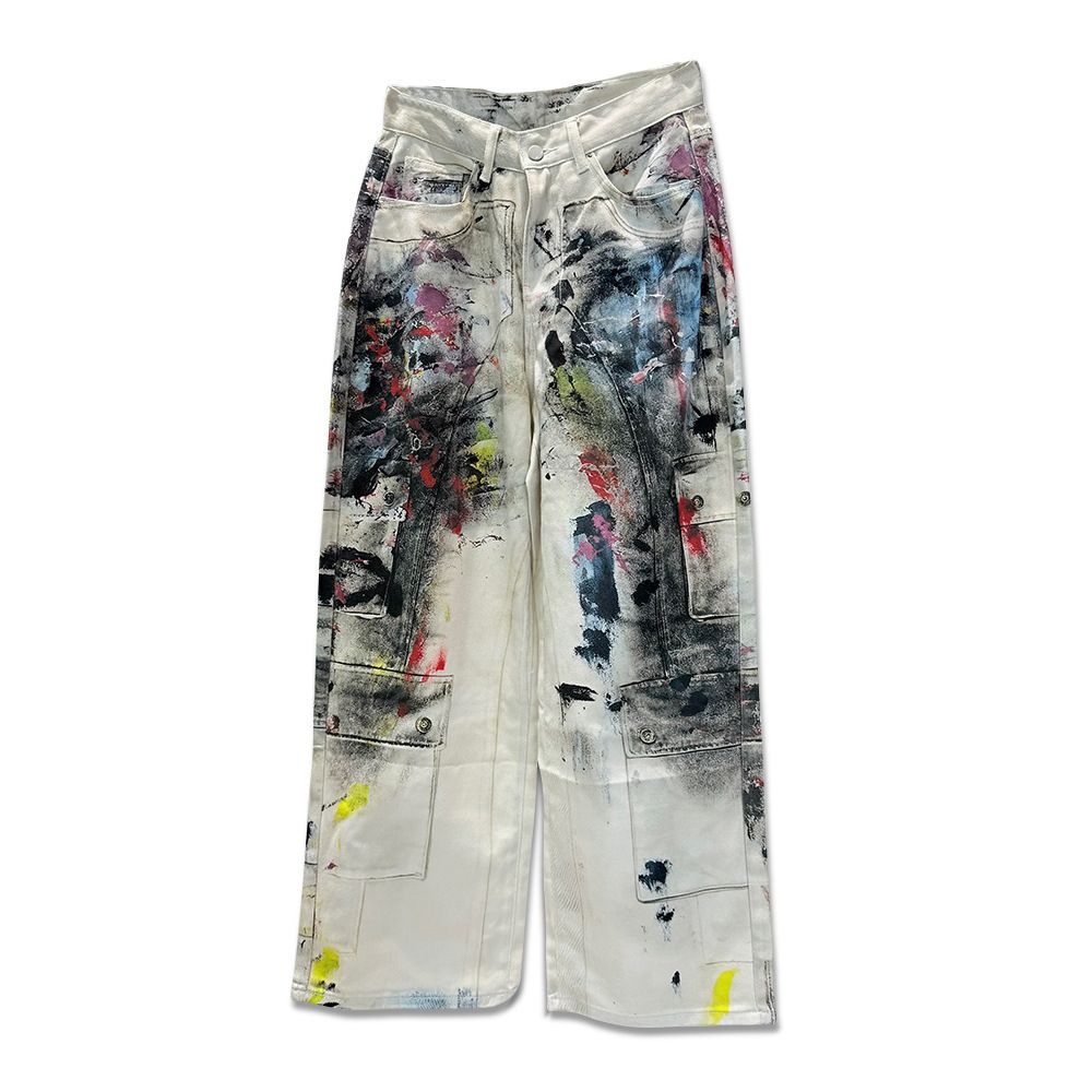 3D Printed Tie-Dye Graffiti Dirty Denim Wide-Leg Men's Trendy Wasteland Paint Splatter Workwear Straight-Leg Pants_mkmklike.com