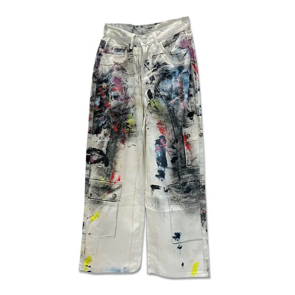 3D Printed Tie-Dye Graffiti Dirty Denim Wide-Leg Men's Trendy Wasteland Paint Splatter Workwear Straight-Leg Pants_mkmklike.com