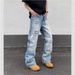 Men's High Street Light Blue Washed Ripped Jeans, Relaxed Straight Leg Baggy Denim Pants With Cleanfit Style_mkmklike.com
