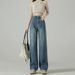 plus Size High-Waisted Floor-Length Jeans Retro Vibe Casual Slimming Straight Leg Loose Fit Long Pants for Women_mkmklike.com