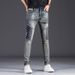New Export In-Stock Patchwork Jeans For Men Trendy Brand Embroidered Slim Fit Casual Versatile Stretch Pants_mkmklike.com