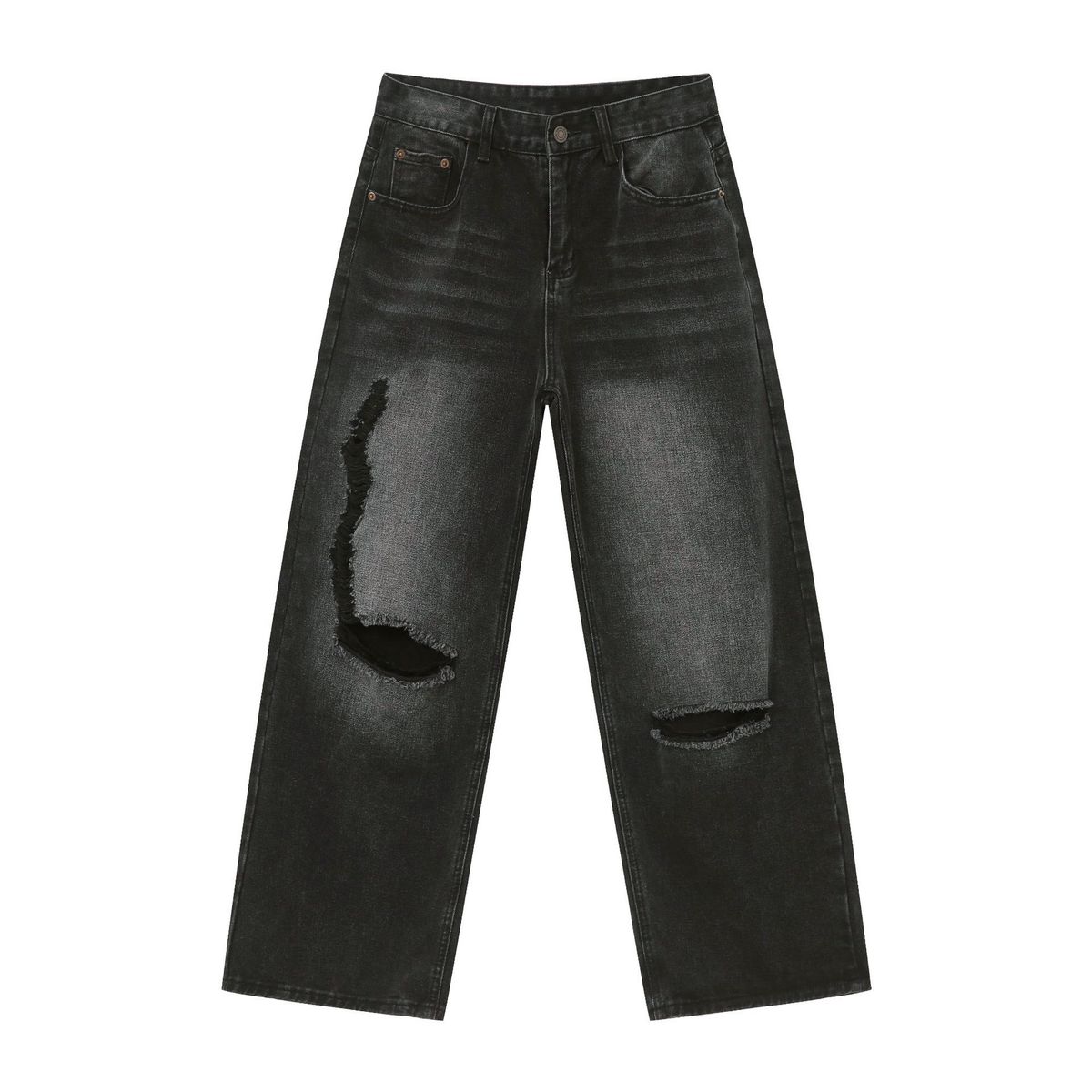 EF JEANS | 2024 New Street Fashion Knife Cut Ripped Feature Straight Jeans Trendy Black And Grey Casual Pants_mkmklike.com