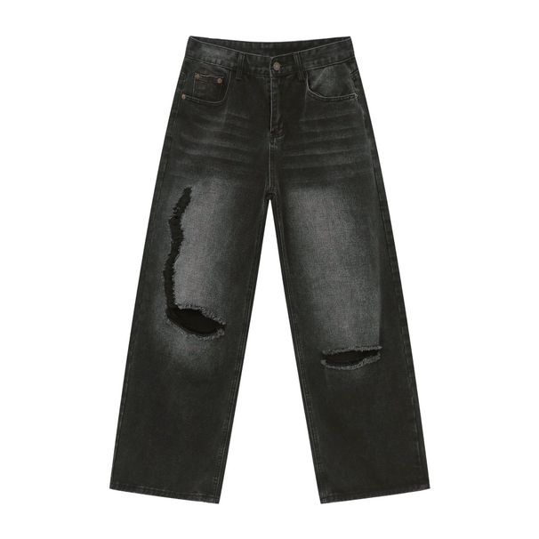 EF JEANS | 2024 New Street Fashion Knife Cut Ripped Feature Straight Jeans Trendy Black And Grey Casual Pants_mkmklike.com