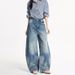 Men's Washed Blue Denim Jeans - American Vintage Baggy Cargo Pants With Distressed Details_mkmklike.com