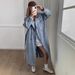 Women’s Oversized Denim Trench Coat – Retro Streetwear Jacket With Polo Collar (S-XL, Blue)_mkmklike.com