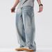 Washed Color-Block Faded Jeans For Men Loose Street Style Straight-Leg Pants Casual Versatile Floor-Length Trousers_mkmklike.com