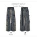 RO-Style Washed Blue Denim Jeans - Capper-Inspired Wide-Leg Unisex Work Pants With Gradient Effect_mkmklike.com