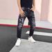 Men's Slim Fit Straight Leg Jeans Streetwear Brand Chrome Hearts Ripped Denim Trousers_mkmklike.com
