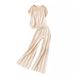 Women's Clothing outfit solid color knitted top loose slim high waist wide leg pants fashionable two piece suit_mkmklike.com