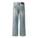 Distressed Washed Denim Straight Pants Men Punk Vibe Trendy Brand Vintage Frayed Casual Loose Wide-Leg Long Trousers_mkmklike.com