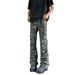 Men's Clothing American high street vibe wrinkled camouflage jeans men's hip-hop workwear straight flared loose slim long pants_mkmklike.com
