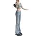 ELLE Light Blue High Waist Stretch Pants Women Summer 2022 New Korean Style Slimming Tall Slim Fit Flared Jeans Trendy_mkmklike.com