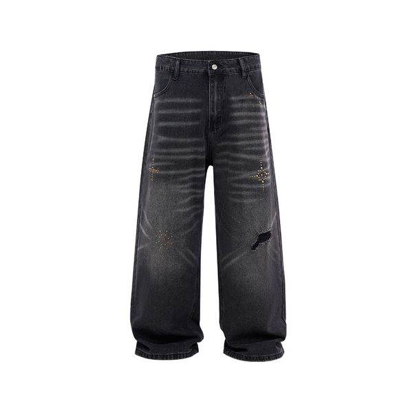 Inflation Men's Vintage Washed Denim Jeans – Distressed Cat Whisker & Beaded Streetwear Pants (S-Xl, Mid-Rise, Relaxed Fit)_mkmklike.com