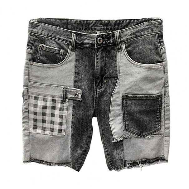 Patchwork Color Denim Shorts Summer Men's Denim Shorts With Multiple Pockets Baggy Ripped Jeans Streetwear Style For Casual Wear_mkmklike.com