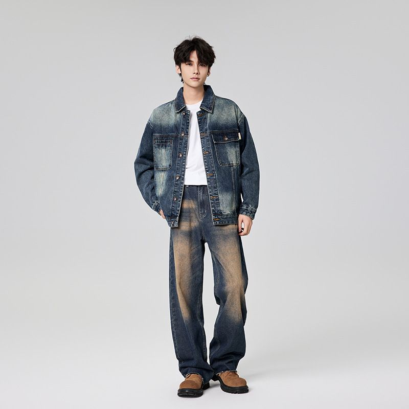 High-Quality Retro Heavyweight Washed Workwear Denim Men, New Loose American Style Jacket For Autumn_mkmklike.com