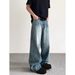 Men's Straight Wide Leg Trousers American Cleanfit Distressed Blue Jeans High Street Summer Trendy Versatile for Men And Women_mkmklike.com