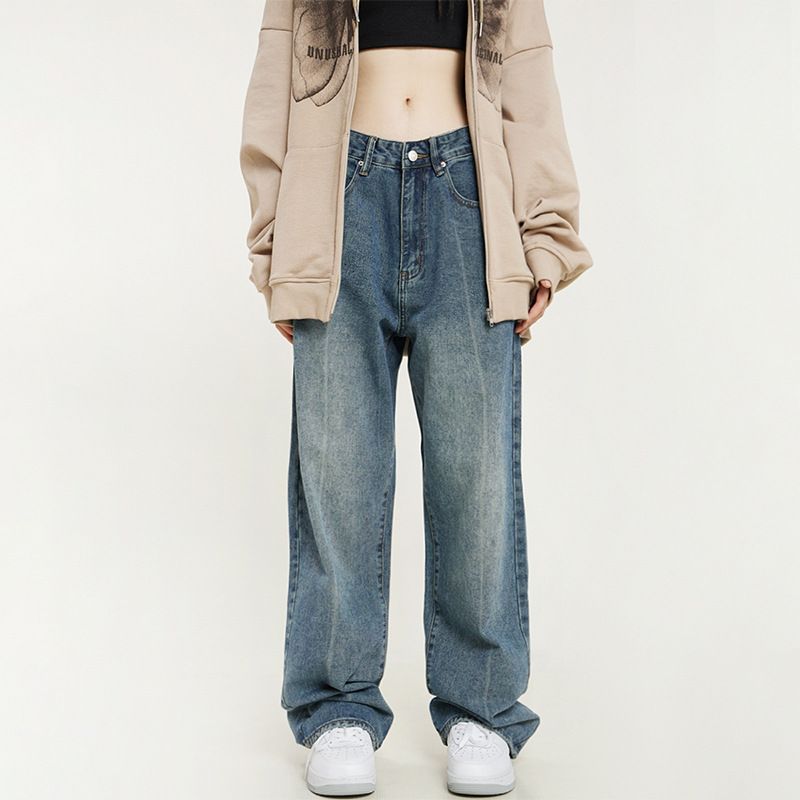 Nordmann American Style Washed Vintage Blue Jeans For Men Loose Straight Fit Draped Wide Leg Autumn Winter Trendy Brand Cool Long_mkmklike.com